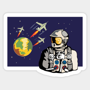 Astronaut Spaceships Rocket Ship Retro Sticker